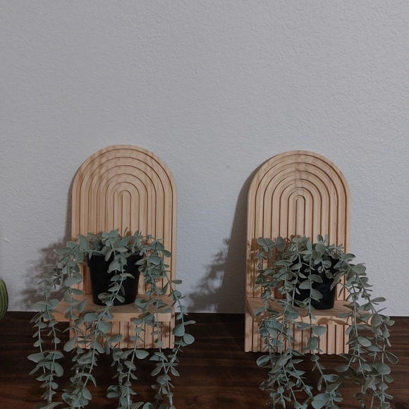 Boho Wooden Arch Rainbow Shelves Set Of 2 Boho Minimalist Decor Natural Wood - Picture 7 of 16